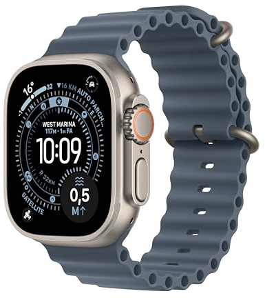 Apple Watch Ultra 3 GPS + Cellular, Reloj prémium para Running y Multideporte con Caja de Titanio Resistente de 49 mm y Correa Ocean Azul náutico. Monitores avanzados de Salud