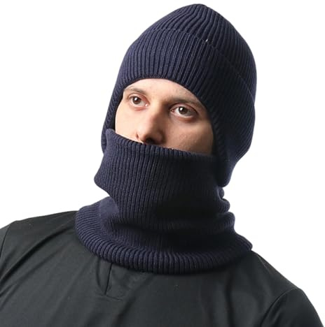 Beimus bekväm pullover hatt och halsvärmare set för kvinnor män unisex vinter höst tillbehör för utomhus snö aktivitet vintertillbehör, marinblå, one size