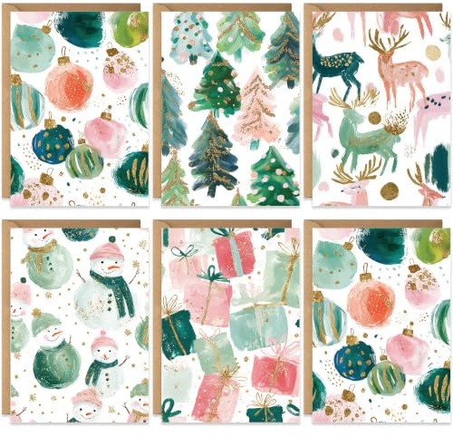 Christmas Cards Packs of 20, 5 Modern Pink Gold Xmas Designs, Eco-friendly and, Blank Inside with Premium Envelopes, 2026 Multipack Bulk Set, For Female Friends Family