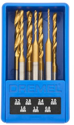 Dremel 7-Delars Titanbelagda borrset med fodral (0.8-3.2mm), borrar i Trä, Plast, Mjuka Metaller och gipsskivor, för Roterande Multiverktyg