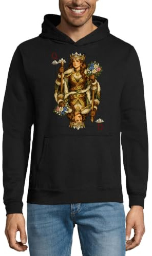 Regal Queen Holding Staff and Flowers Unisex bomullsblandning huvtröja svart