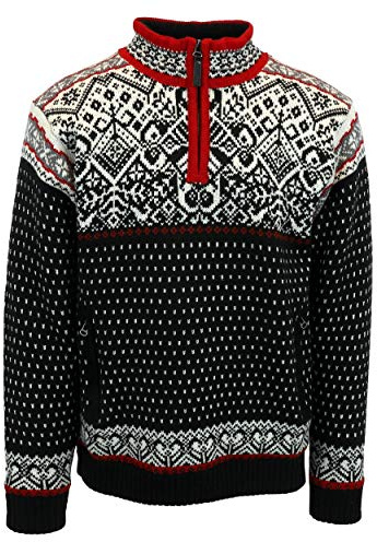 ICEWEAR Björn Men’s Wool Sweater with Norwegian Pattern & Windstopper Lining Black