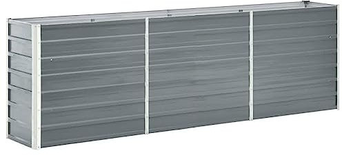 vidaXL Bac de Jardin en Acier Galvanisé 240x40x77 cm, Gris, Fond Ouvert, Résistant aux Intempéries et Durable, Bac à Fleurs et Légumes, DIY, Balcon, Terrasse ou Jardin