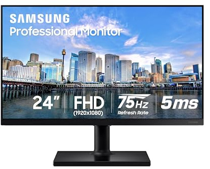 SAMSUNG FT45 Series 24-Inch FHD 1080p Computer Monitor, 75Hz, IPS Panel, HDMI, DisplayPort, USB Hub, Height Adjustable Stand, 3 Yr WRNTY (LF24T454FQNXGO),Black