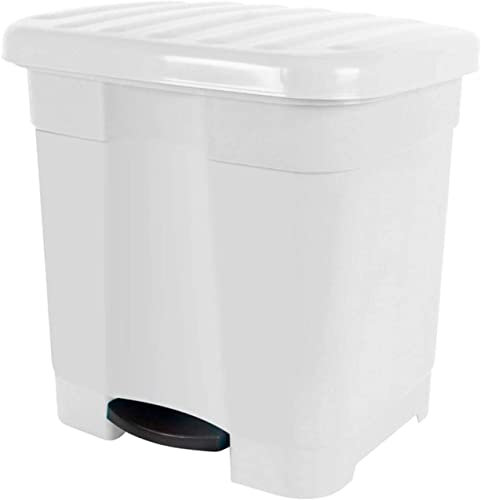 Cubo de Basura Pedal 46 litros Plástico 45 x 41 x 47 cm , Contenedor de basura con separador para colocar 2 bolsas (Blanco)
