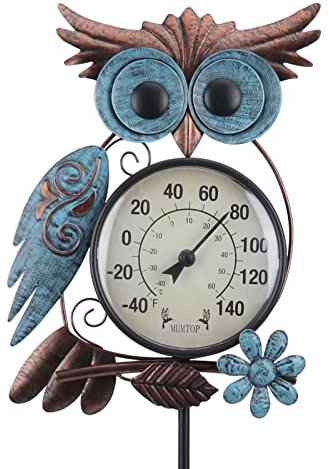 MUMTOP Outdoor Thermometer, 42 Inch Metal Owl Garden Stake Outside Wall Thermometer for Patio, Yard and Garden