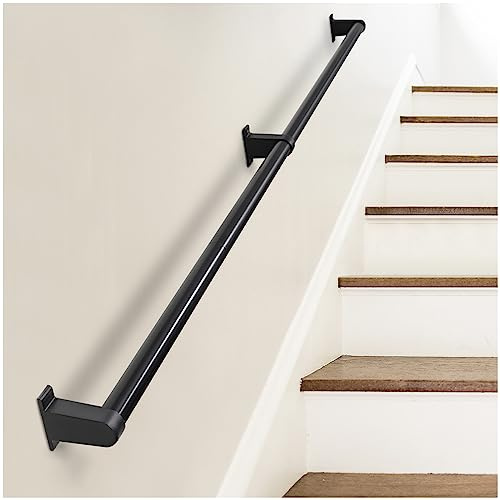 SDNBHT Industrial Stair Railing Metal Hand Rails for Indoor & Outdoor Steps Wall Mount Hand Rails for Indoor Stairs 1.25 Pipe Stair Handrail for Steps Aluminum Staircase Handrail Hand Railing 6ft