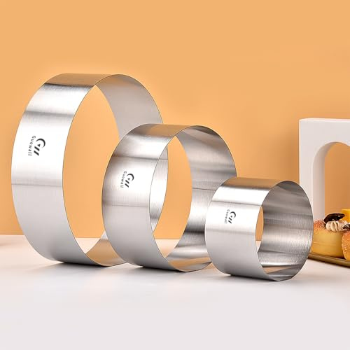 Guowall 4/6/8 inch Cake Rings for Baking Stainless Steel Mousse Ring Mold 3 Sizes Round Pastry Biscuit Cutter - Height 6 cm