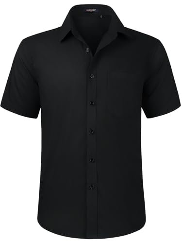 HISDERN Mens Black Short Sleeve Dress Shirt Regular Fit Casual Formal Shirts Button Down Business Stretch Shirt Non Iron,XL