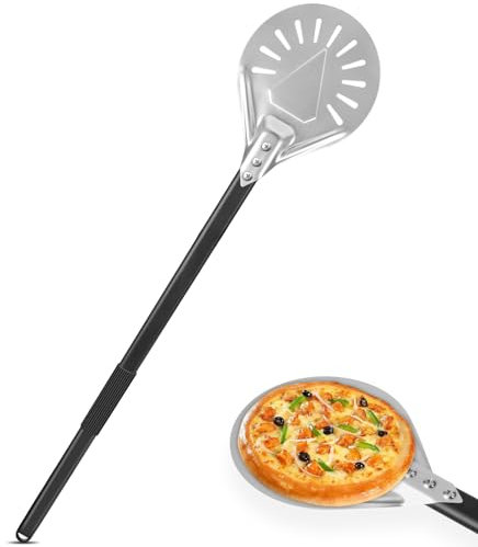 Pizza Peel, 6 Inch Pizza Turning Peel, Long Handle Perforated Aluminum Pizza Paddle with Detachable Metal Handle, Pizza Shovel Oven Accessories for Homemade Pizza