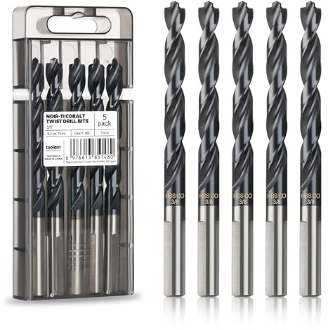 toolant 3/8 Cobalt Drill Bit Set(Pro) Titanium Aluminum Nitride Coated (TiAlN) with Bullet Point Tip, 5-Piece Bulk
