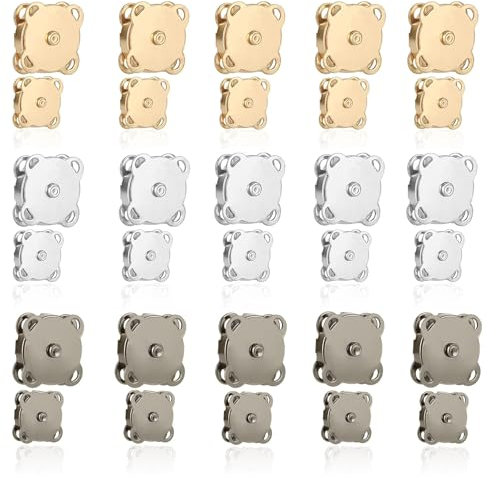 30 Stücke Magnetknöpfe, Magnetverschluss Taschen Knopf Metal Magnetische Nähen Druckknöpfe zum Annähen Magnetknopf für Geldbörsen Handtaschen (14 + 18 MM)