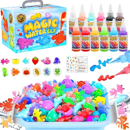 Pipihome Magic Water Elf Toy, Acqua Gelz Bambini Gioco, Kit Creativo 3D Aqua Gelz Set, Magico Elfo dell'Acqua con 12 Gel Magici e 12 Stampi per Animali, Regalo di Compleanno e Natale per Bambinia
