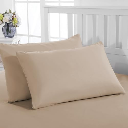 PRIME LINENS Pillow Cases 2 Pack Standard Size Microfibre Pillow Cover with Envelop Closure Wrinkle Fade Resistant Pillowcases Machine Washable (Beige, 50 x 75 Cm | Pack of 2)