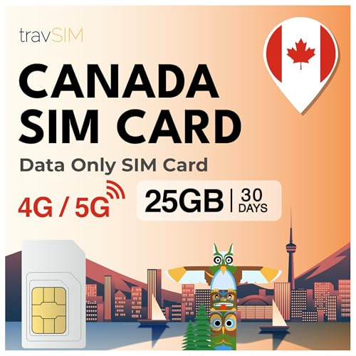 travSIM Kanada SIM-kort | 25 GB data med 4G/5G-hastigheter | Endast data | Använd ditt SIM-kort i Kalifornien och USA | Planen på SIM-kort Kanada gäller i 30 dagar