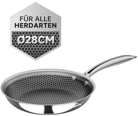 HOMELUX Pfanne Bratpfanne 28cm Edelstahlpfanne Beschichtete Pfanne, Wabenpfanne Mit Edelstahlboden,Pfanne Induktion für Alle Herdarten