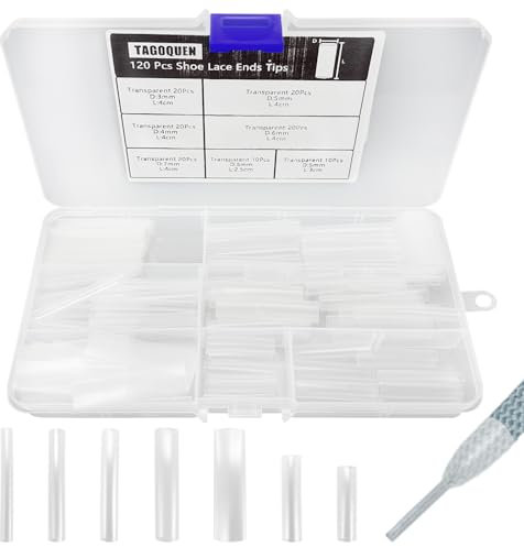 TAGOQUEN 120 st rephuvud tätning värmekrympslang aglets för skosnör, skosnöre spetsar gummi skosnören, skosnöre klämmor rep snören används för gör-det-själv skosnöre huvuden, kläder rep huvuden