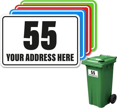 4x Wheelie Bin Number Stickers Trash Garbage Can Coloured Stickers Custom House & Street Name Address Labels