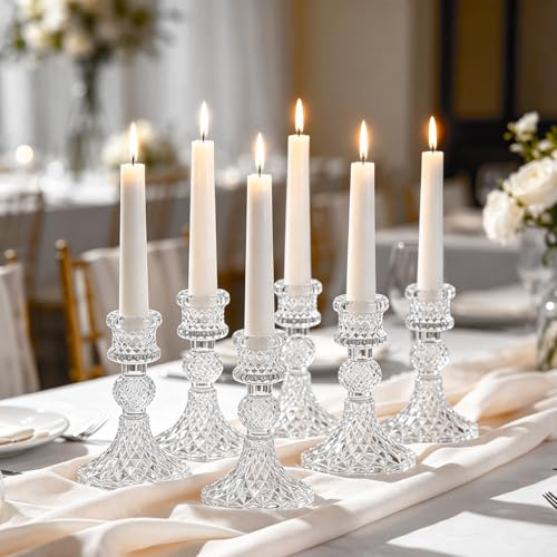 Portacandele in vetro trasparente, portacandele trasparenti per candelabri, 10 cm, portacandele in cristallo alto 10 cm, decorazione da tavolo per matrimoni, feste, cene, 6 pezzi