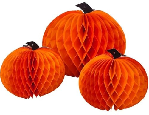 Brxmpn 3 Bolas De Papel De Panal De Calabaza 3D, Adorno De Mesa De Acción De Gracias para Fiesta De Halloween, Jardín, Decoración Interior Y Exterior.