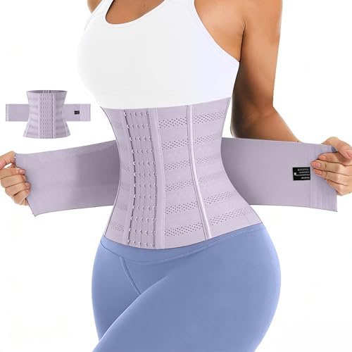 JXCTNNU Fascia Addominale Dimagrante Pancia Regolabile Donna Snellente Cintura Pancia Piatta Bustini Avvolgente e Traspirante con 6 File di Ganci Allenamento Waist Trainer Belt (Viola, M (56-64kg))