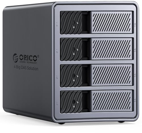 ORICO Caja de Aluminio Raid para 4 Discos Duros de 3,5 Pulgadas hasta 4X 22 TB, Fuente de Alimentación de 150W Integrada, con Ventilador, Soporta Raid 0/1/5/10 (9848RU3)
