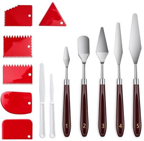Set di 13 spatole per pittura acrilica, spatola dentata, pasta strutturale, tela, coltello da pittura per colori acrilici, coltello per pallet, spatola da pittore, strumento per acquerelli, accessori