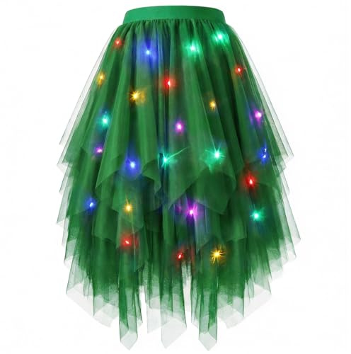 Beipegin Falda Tutú Larga para Mujer con Luz LED,Irregular Bajo la Falda en Capas Falda Ballet Falda Lentejuelas para Fiestas de Navidad - Baterías No Incluidas