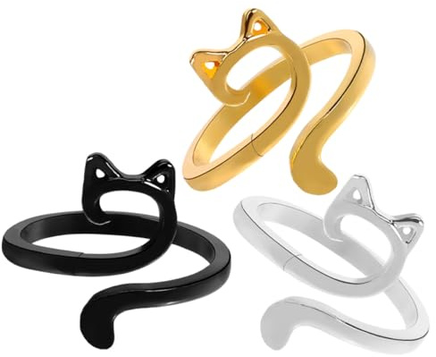 SHINEOFI Set da 3 Anelli Decorativi per Uncinetto a Forma di Orecchie di Gatto in Lega di Zinco, Anelli Avvolgitore per Dita per Maglieria e Lavori a Maglia, Accessori per Tessitura