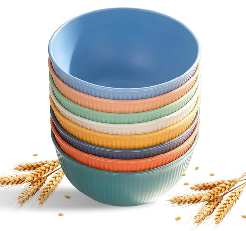 Yuecda 8-Piece Durable Plastic Bowls Set - Colorful, Microwave & Dishwasher Safe, Perfect for Kids & Adults, Camping, Parties (655ML)
