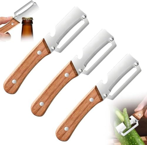 Pelador Verduras Multifunción, 2 en 1 para Cocina Hoja Acero Inoxidable Ultraafilada Pelador Profesional, Pelar Patatas, Zanahorias Abrir Botellas Vino Sin Esfuerzo (3 PCS)