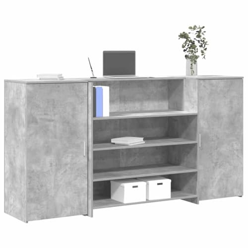 Basinlix mottagningsbänk betonggrå trämaterial 200 x 50 x 103,5 cm med lagringsutrymme och förvaringsfack för kontor, hemmakontor, reception, arbetsrum, sekretär, arbetsplats, skrivbord