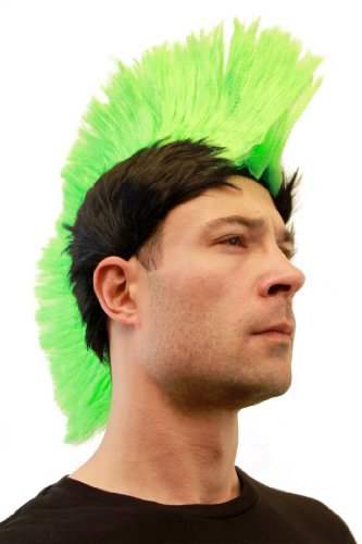 WIG ME UP - LM-420-P103/PC15B Karneval: Perücke Punk Mohawk Irokese Iro Anarchie grün