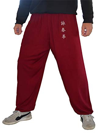 Pantalones de Kung Fu Tai Chi y Wing Chun Pantalones para Hombre y Mujer Amplio y Agradable en Viscosa (M, Color WC Burdeos)