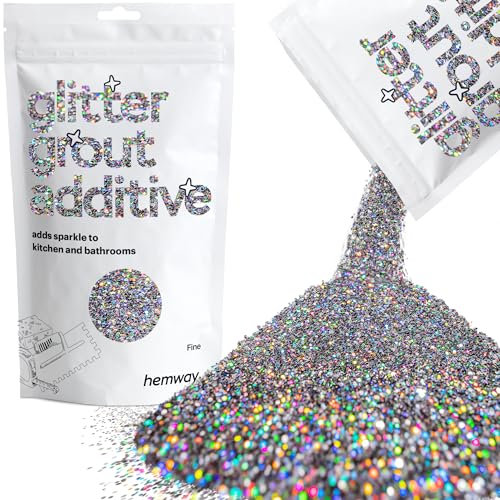 Hemway Glitter Grout Additive - Gun Metal Grey Holographic | Flakes for Adding Sparkle to Old & New Kitchen & Bathroom Tiles | Enhance Your Indoor Grouting Projects with a Sparkly Effect | 100 g