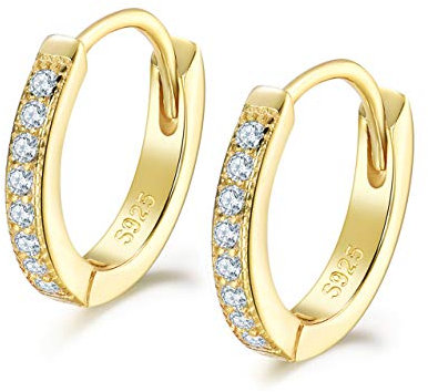 Shuxin Creolen Gold Damen Ohrringe, 925 Sterling Silber Creolen mit AAA Zirkonia, Durchmesser 13mm Klein Schlafen Kreolen, Kommt in Schmuck Geschenk Box