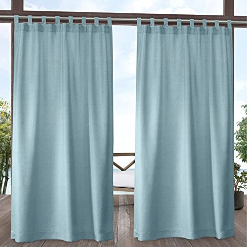 Exclusive Home Biscayne Indoor/Outdoor Two Tone Textured Hook-and-Loop Tab Top Curtain Panel Pair, 54x108, Pool Blue, Set of 2