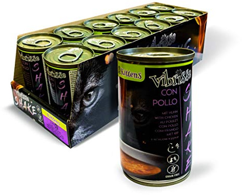Croci Vibrisse Shake Kitten - Cibo umido per gatti con pollo, Cibo complementare idratante per cuccioli di gatto, 12 lattine x 135gr, 1620 ml