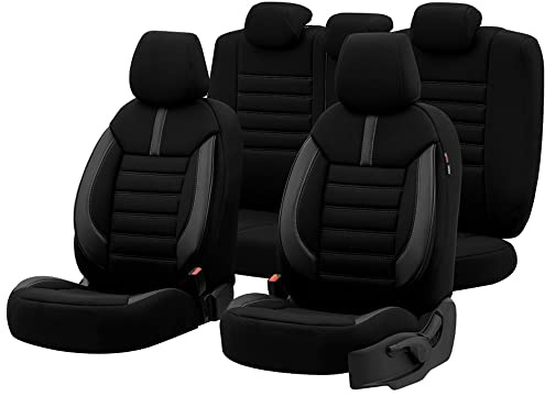 otoM Housse de sièges universel en textile/cuir 'Limited' Noir + Surpiqûres gris - 11-pièces - adapté aux Side-Airbags