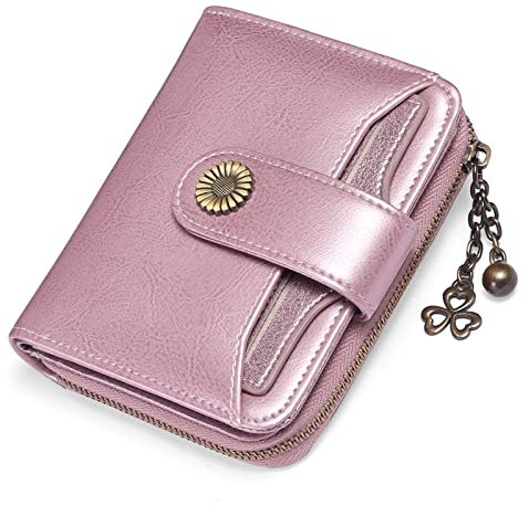 SENDEFN Geldbörse Damen Klein,Geldbeutel Frauen Echtes Leder,mit Münzfach Kleines Zipper Brieftasche Kartenhalter mit RFID Blocker