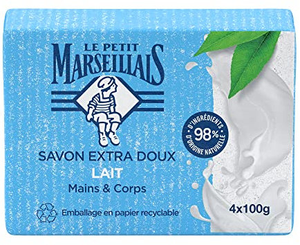 Le Petit Marseillais - Sapone Extra Dolce Latte 200 g – Sapone solido mani e corpo con 98% ingredienti di origine naturale – Confezione in carta riciclabile
