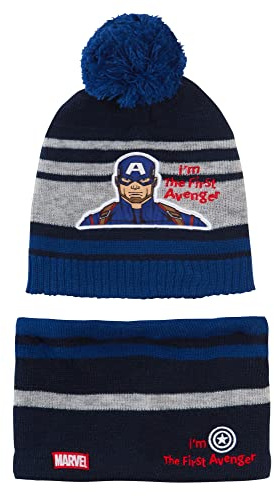 Marvel Ensemble bonnet à pompon + tour de cou pour garçon Captain America ou Black Panther, Captain America, 6-8 ans