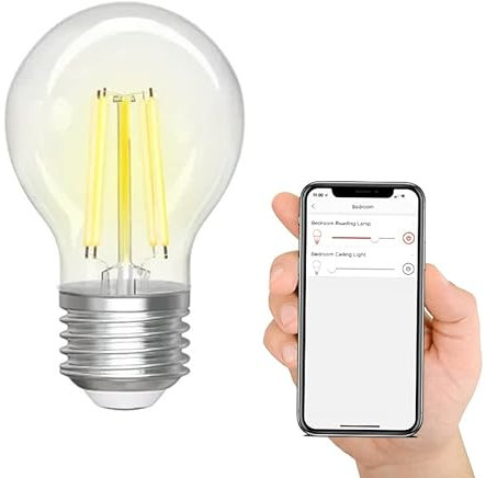 Levitantes Lampadina a filamento intelligente wifi, lampadina sferica G45 compatibile con Alexa e Google Home, lampadina E27 4.5W 470 Lm, Wi Fi Smart bulb trasparente (G45)