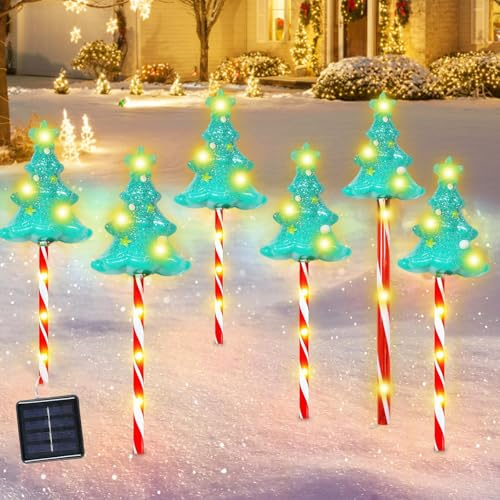 Lot de 6 décorations de Noël solaires d'extérieur - Éclairage solaire d'extérieur - Résistant aux intempéries - Lumière blanche chaude - Éclairage LED pour jardin, cour, décoration de Noël en