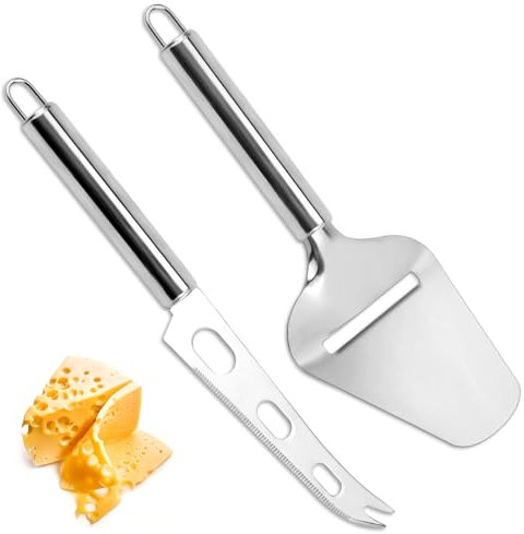 LPZMPZ 2 Stück Käsehobel Käsemesser Set Käseschneider aus Edelstahl Butterschneider Käsehobel mit Griff, Spülmaschinengeeignet, für Weichkäse und Schnittkäse(Silber)