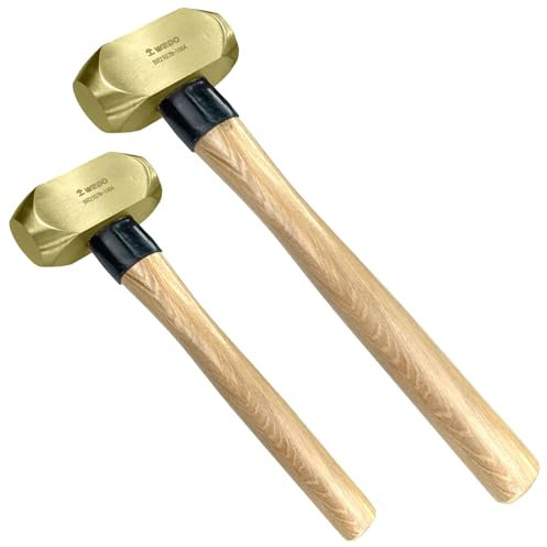 WEDO Lot de 2 marteaux de traîneau, 0,5 kg + 1,4 kg, tête en laiton résistante aux chocs, marteau en laiton durable, jetable, résistant à la corrosion, norme DIN