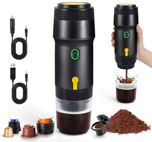 SOPPY 20-Bar Portable Electric Espresso Machine, 3-in-1 Travel Coffee Maker with Self-Heating, Compatible with Big/Small Capsules & Ground Coffee, Fast Heating for Camping, RV, Office, Home (Black)