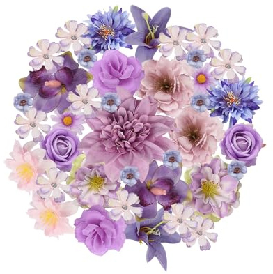 Zequech 35 Flores Artificiales para Manualidades, Serie Morada, Mini Flores Decorativas, Ramo de Novia, Tablero de Pared, Boda, Fiesta, hogar, jardín, Corona de Flores, decoración de Bricolaje