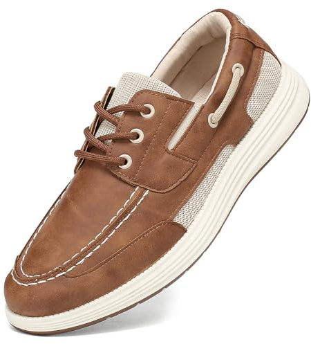 Men's Casual Loafers Lace-Up Slip On Shoes with Arch Support, Boat Shoes with Slightly Wider Fit, Walking Dress Shoes Lightweight Non-Slip for Indoor & Outdoor Dark Brown