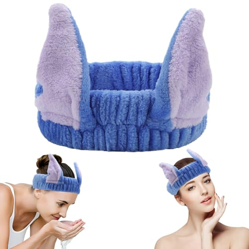 Dehott Stitch - Bandeau pour enfants - Bandeau moelleux avec oreilles Stitch - Bandeau en peluche douce - Pour maquillage, spa et cosplay - Objets amusants et décoration d'anniversaire
